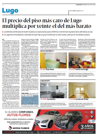 El precio del piso más caro de Lugo multiplica por veinte el del más barato